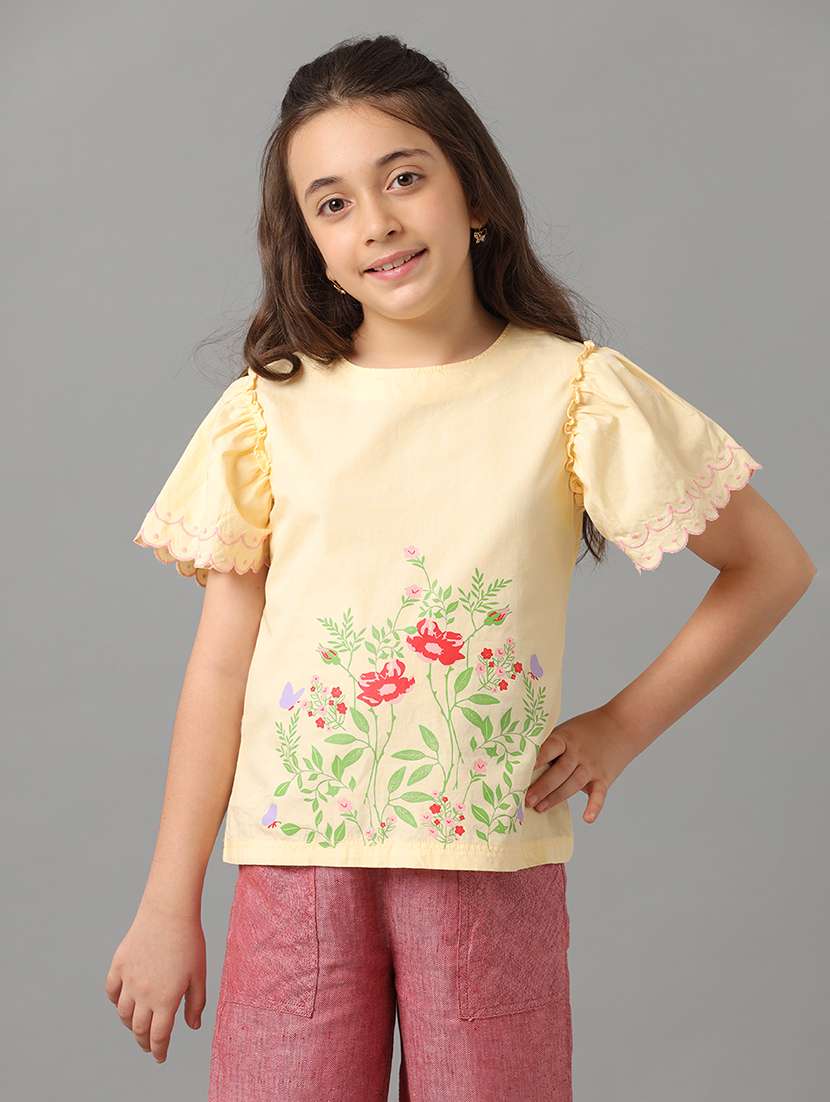 girls yellow poplin top