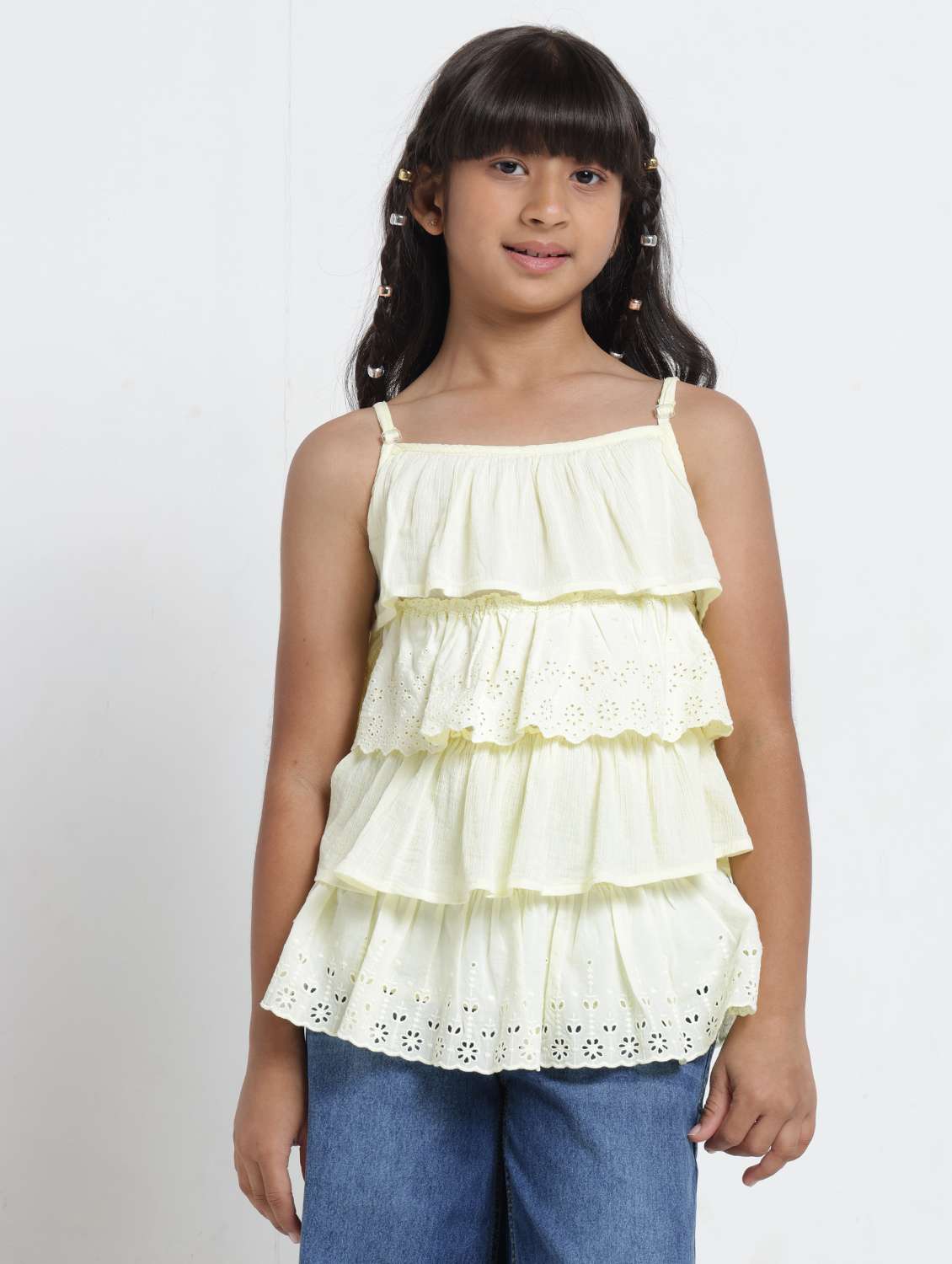 tiered cotton square neck sleeveless top