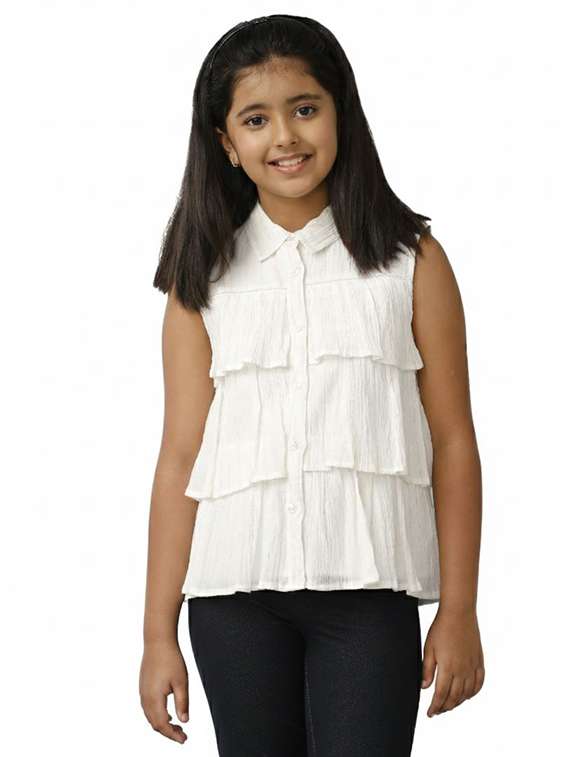tiered sleeveless white shirt collar top - 22404275 -  Standard Image - 3