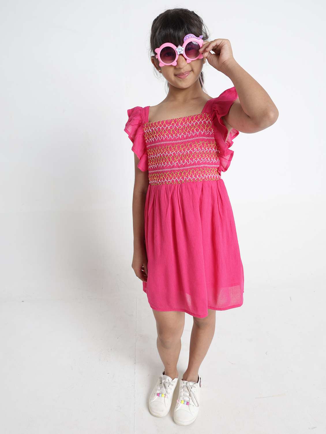 girl multi colored cotton shirt dress