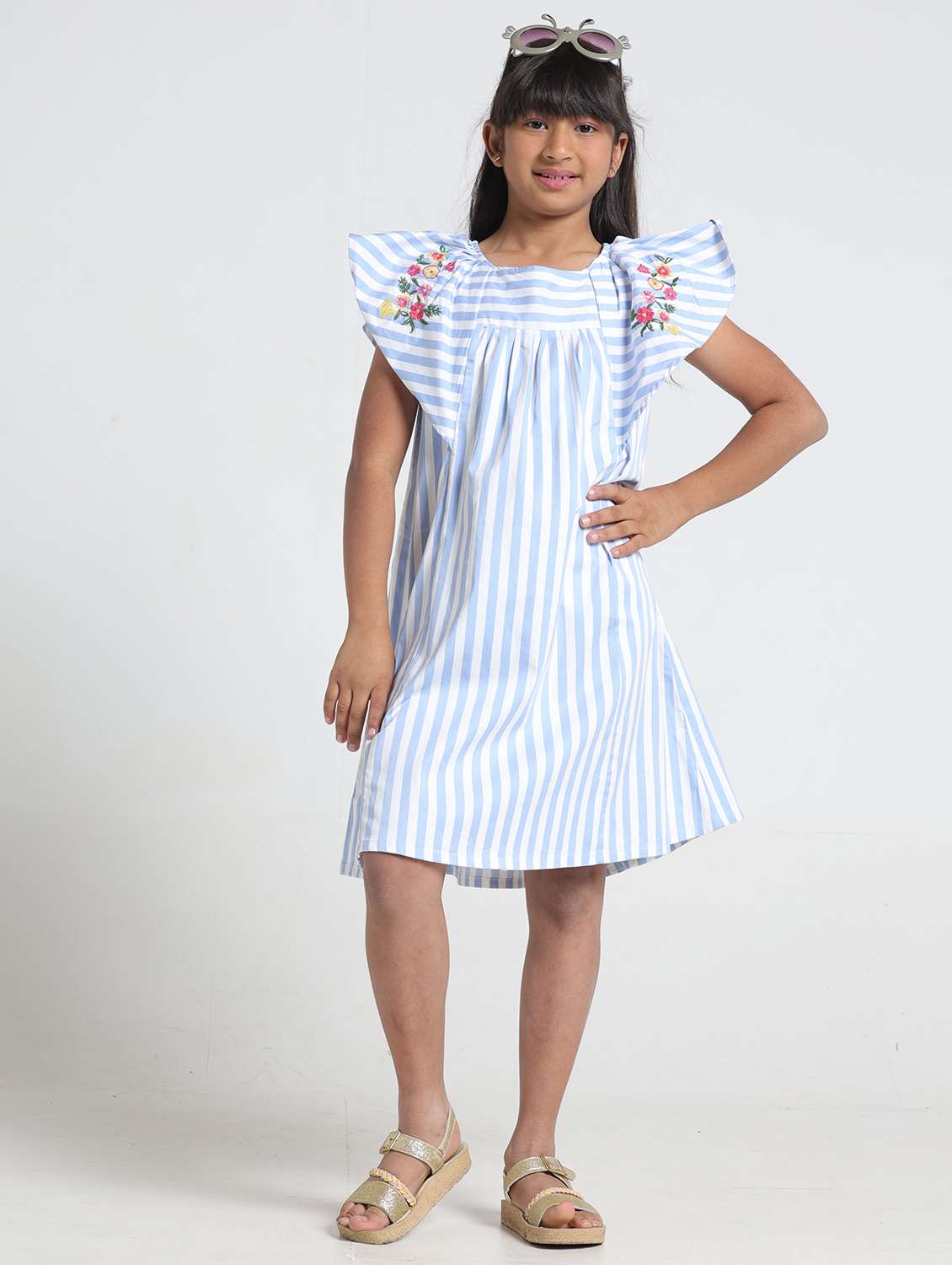 girl blue cotton ruffle dress