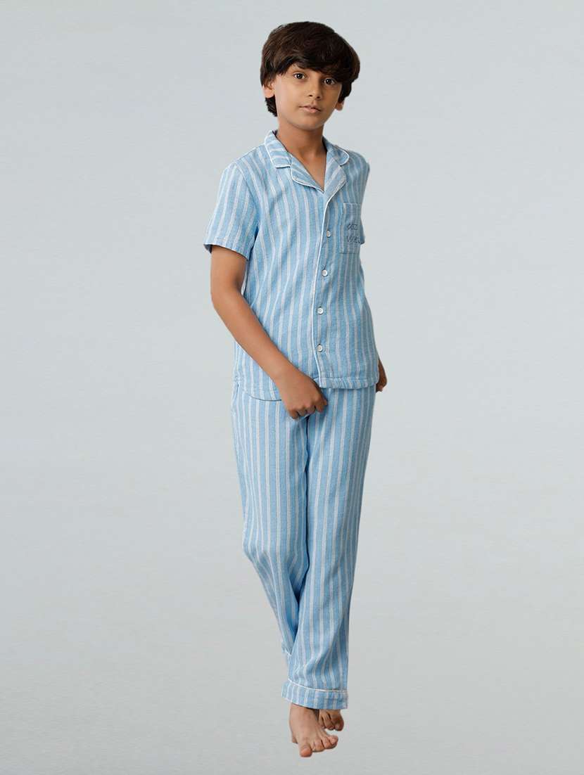 boys striped cotton shirt & pyjama set