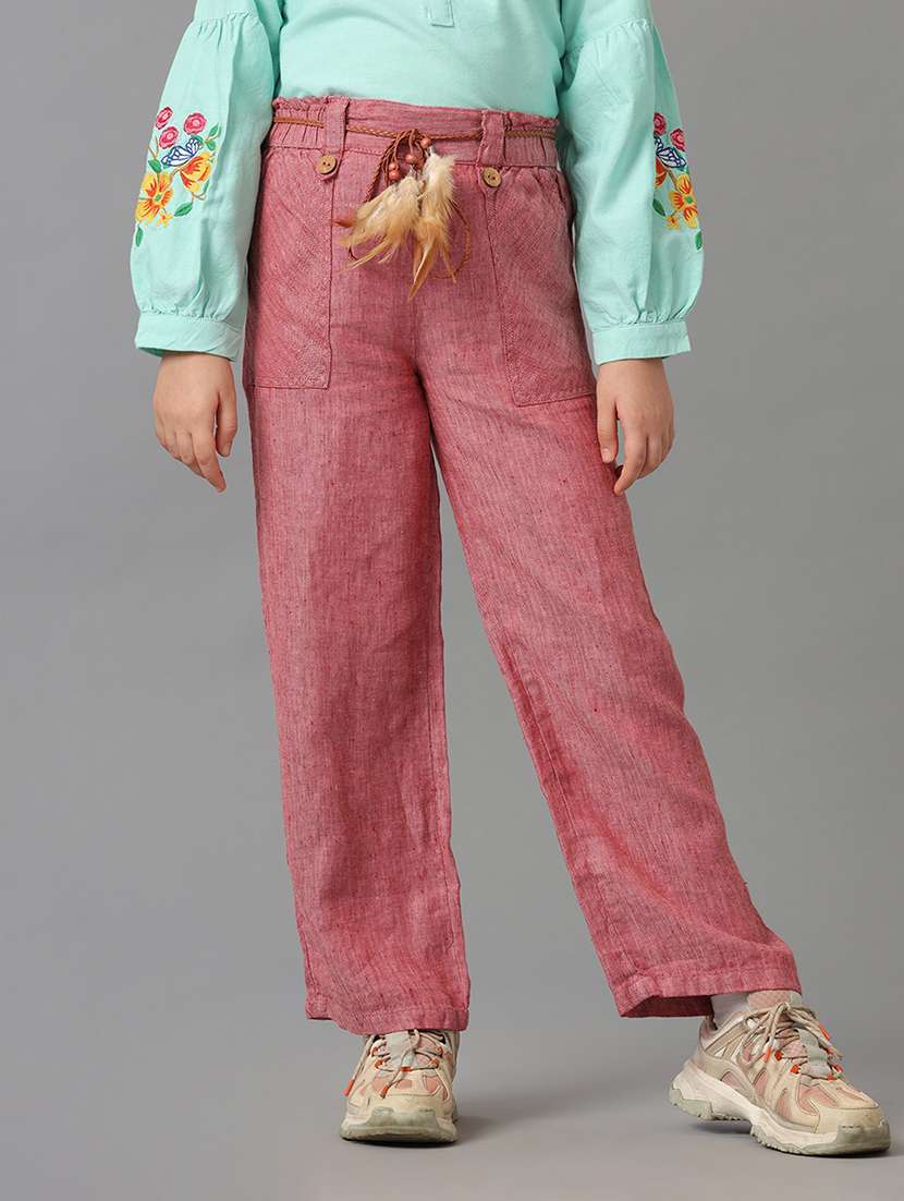 girls red cotton casual trouser