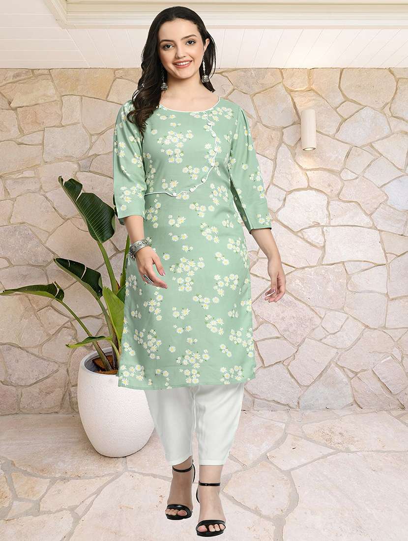 women floral printed three quarter sleeve kurta pant set