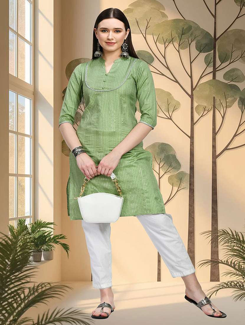 women self design three quarter sleeve straight kurta