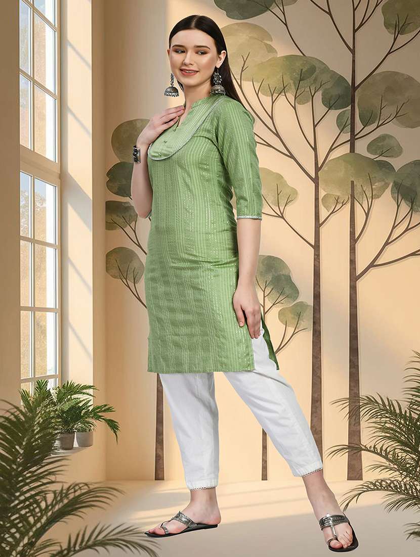women self design three quarter sleeve straight kurta - 22404320 -  Standard Image - 5