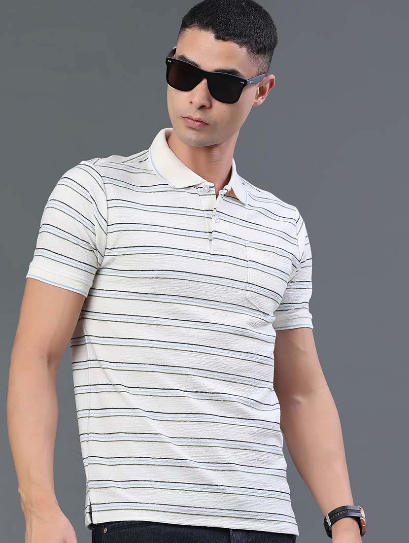 men striped short sleeve slim fit polo t-shirt