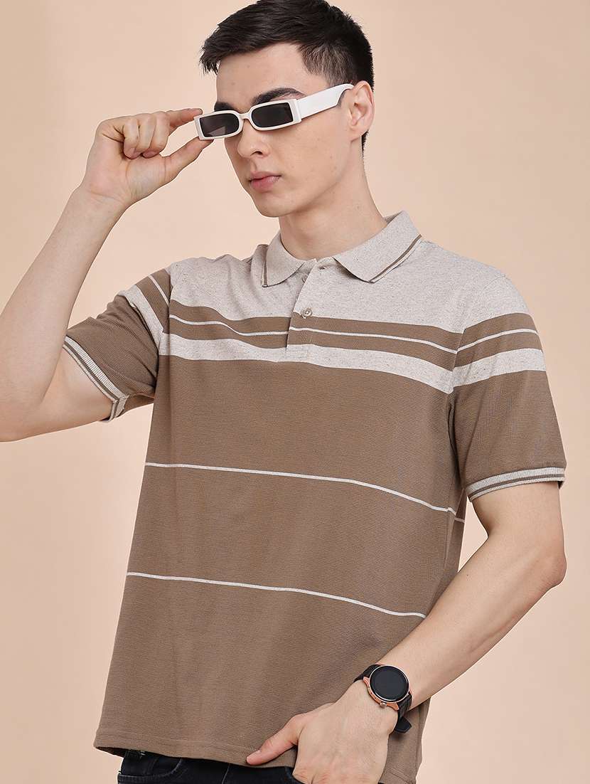 men striped short sleeve regular fit polo t-shirt