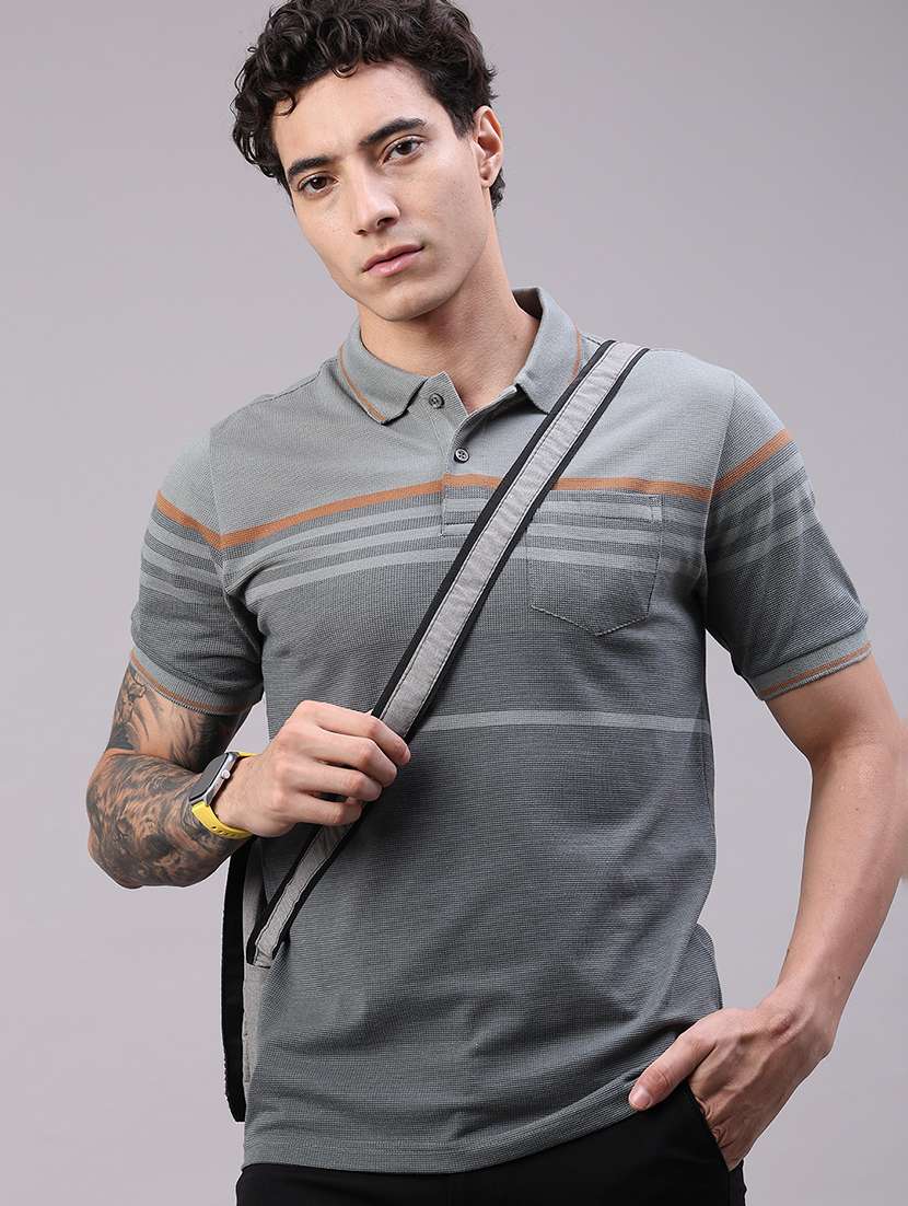 men striped short sleeve regular fit polo t-shirt