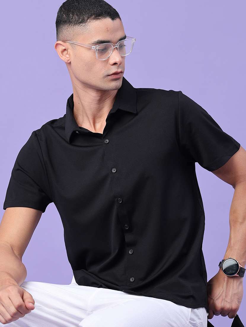 men solid short sleeve slim fit casual shirt