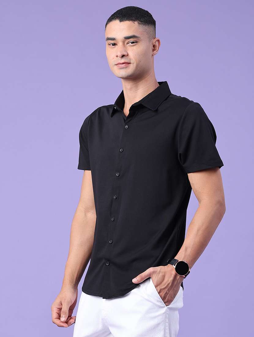 men solid short sleeve slim fit casual shirt - 22404931 -  Standard Image - 3