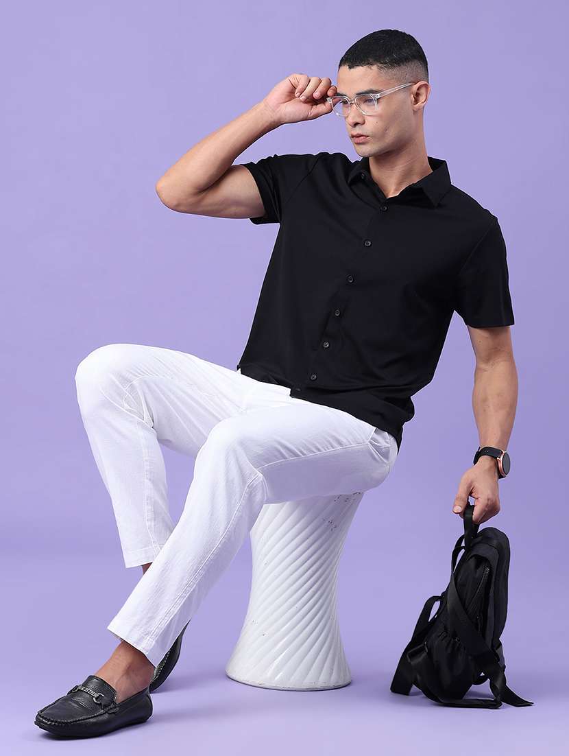 men solid short sleeve slim fit casual shirt - 22404931 -  Standard Image - 5