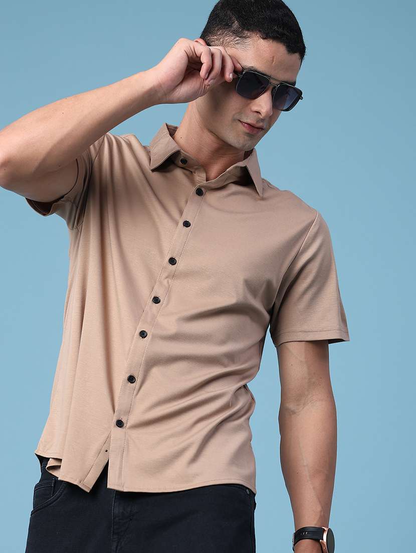 men solid short sleeve regular fit casual shirt