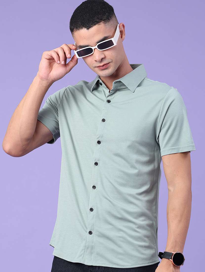 men solid short sleeve slim fit casual shirt