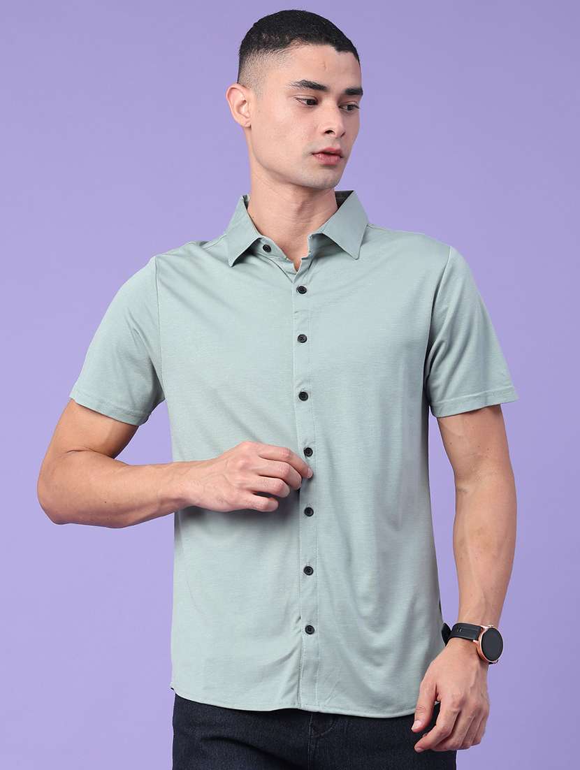 men solid short sleeve slim fit casual shirt - 22404935 -  Standard Image - 3