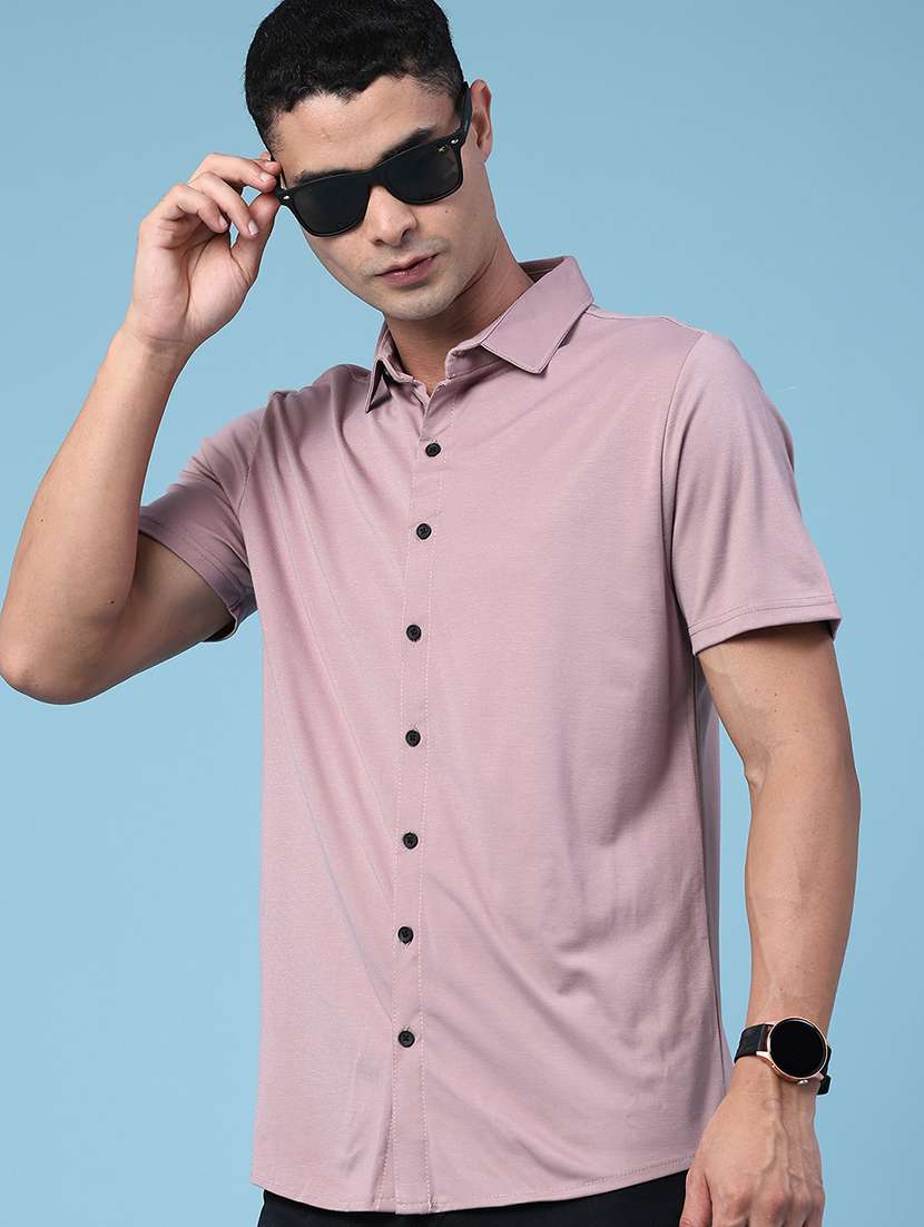 men solid short sleeve regular fit casual shirt