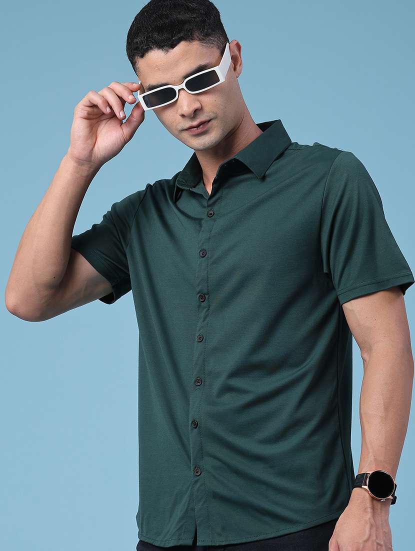 men solid short sleeve regular fit casual shirt
