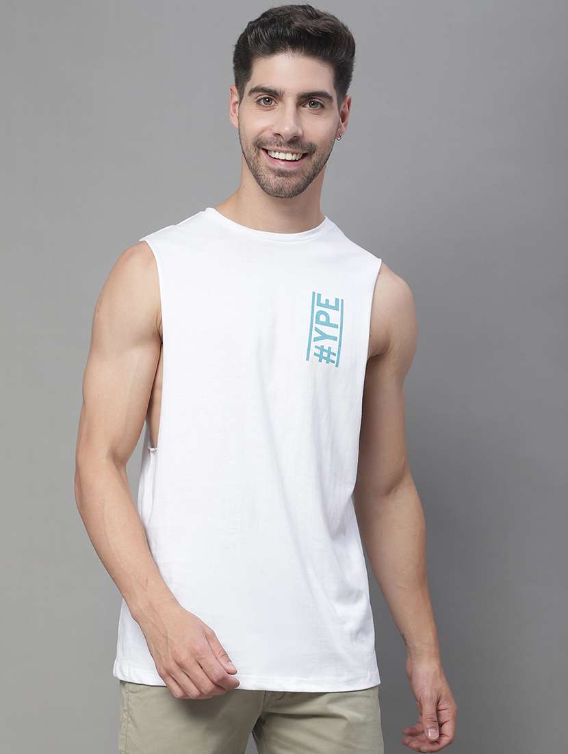 men typographic sleeveless regular fit t-shirt