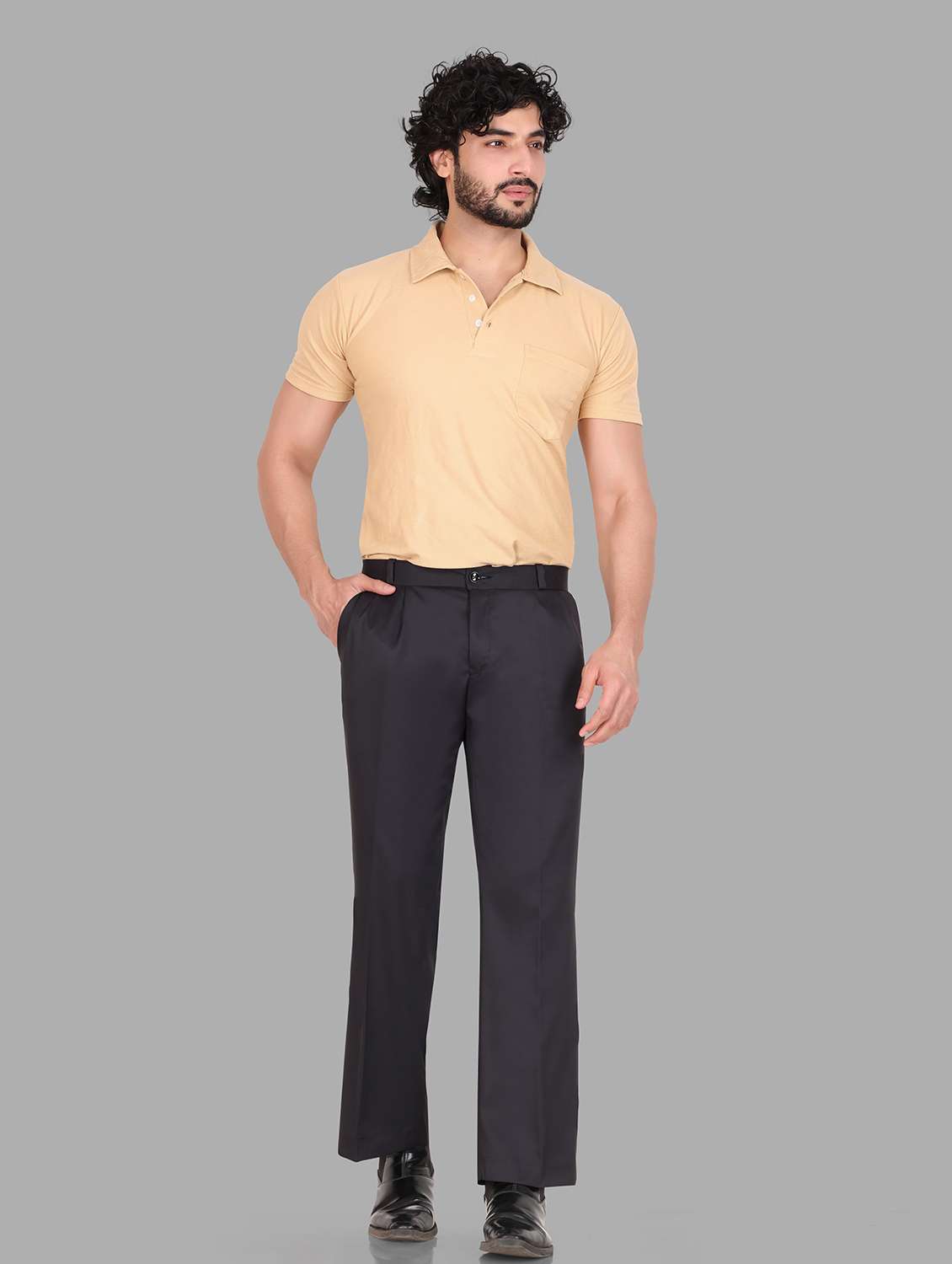 men black lycra blend wide leg trouser - 22406507 -  Standard Image - 3