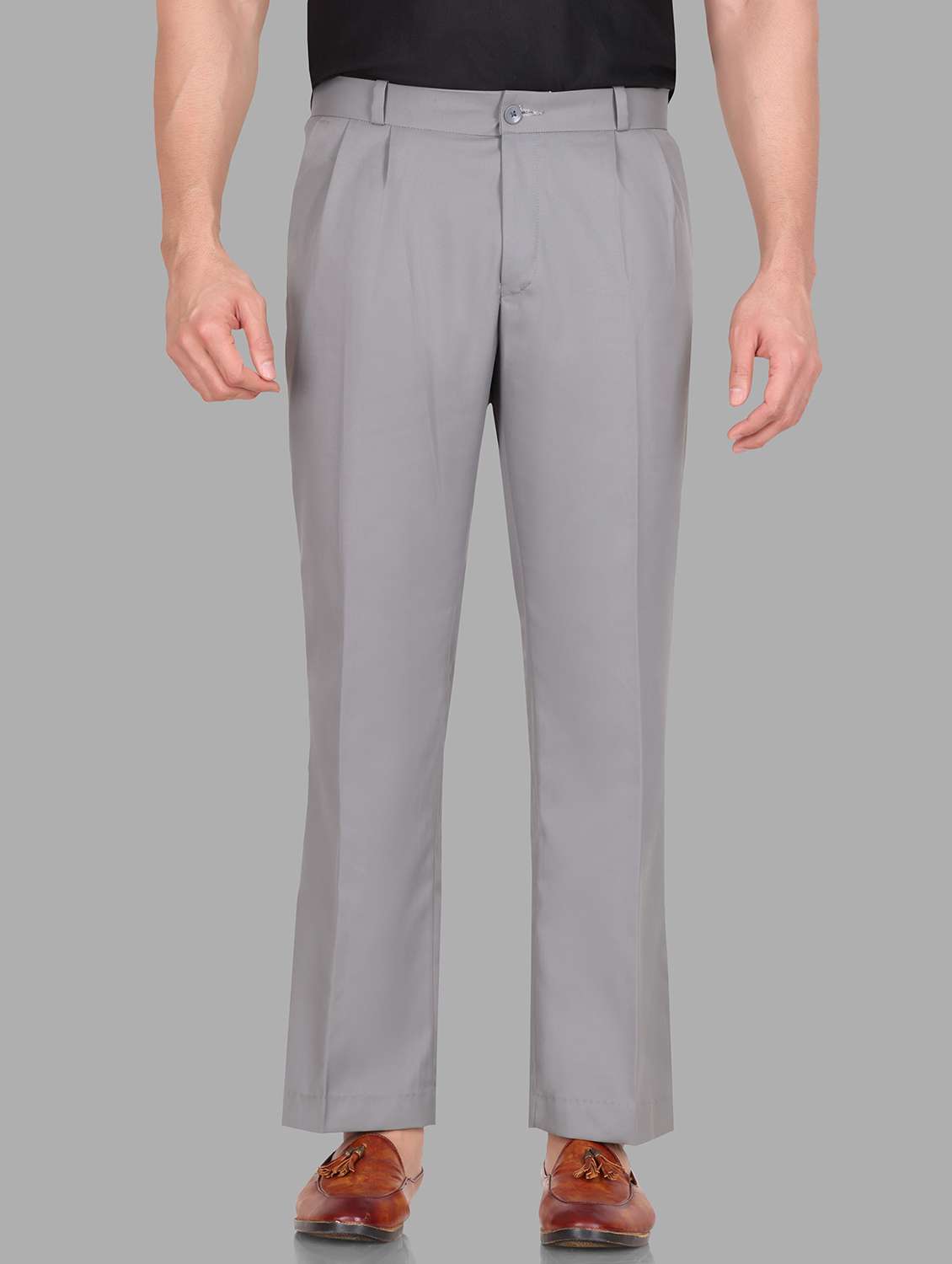 men grey lycra blend wide leg trouser
