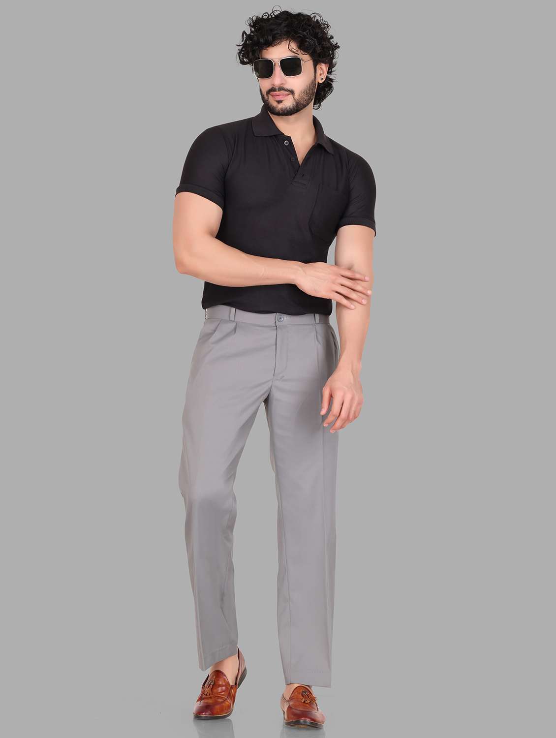 men grey lycra blend wide leg trouser - 22406508 -  Standard Image - 3