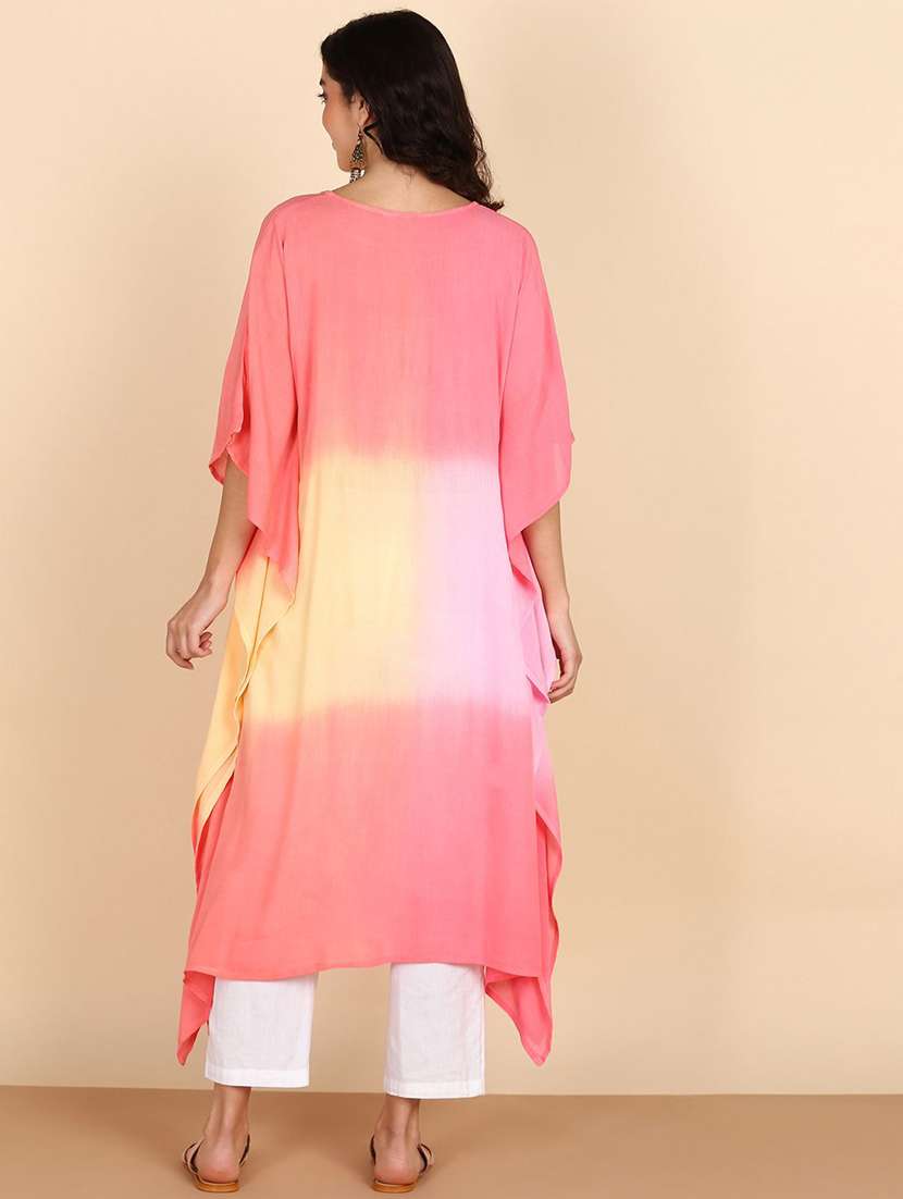 women tie & dyed kimono sleeve kaftan kurta - 22406621 -  Standard Image - 3