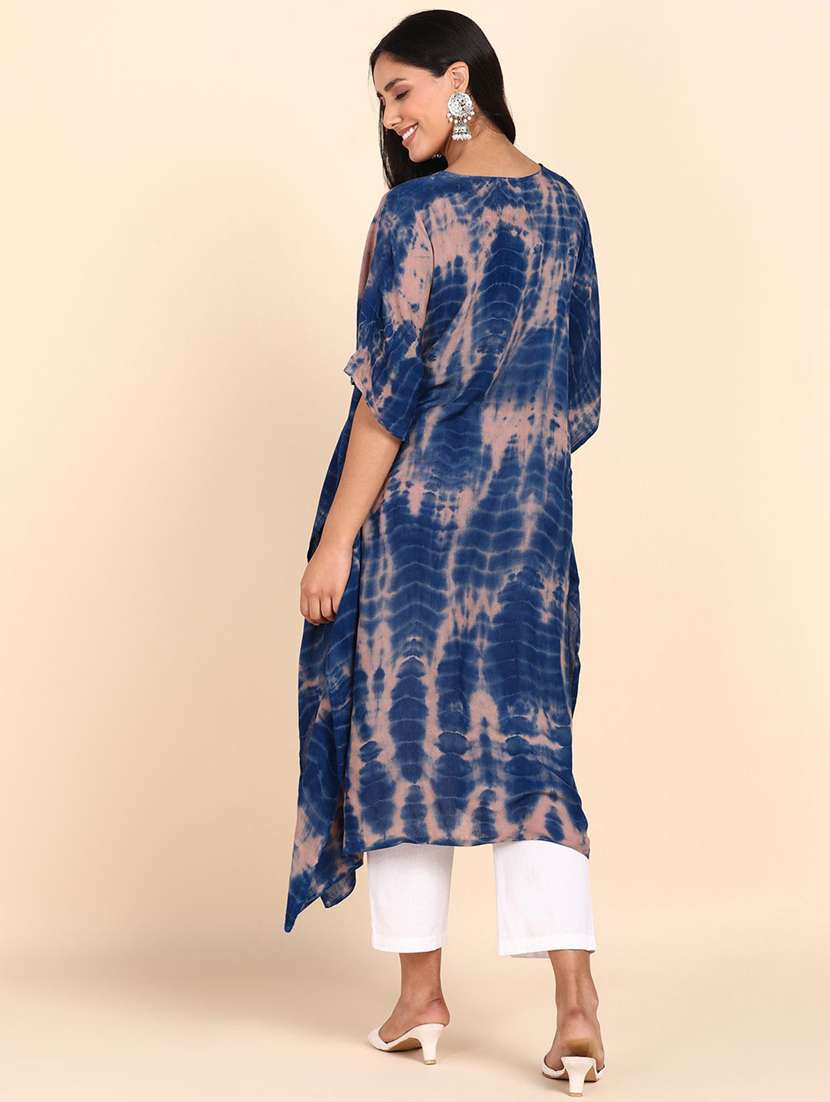 Women Tie & Dyed Kimono Sleeve Kaftan Kurta - 22406643 -  Standard Image - 3