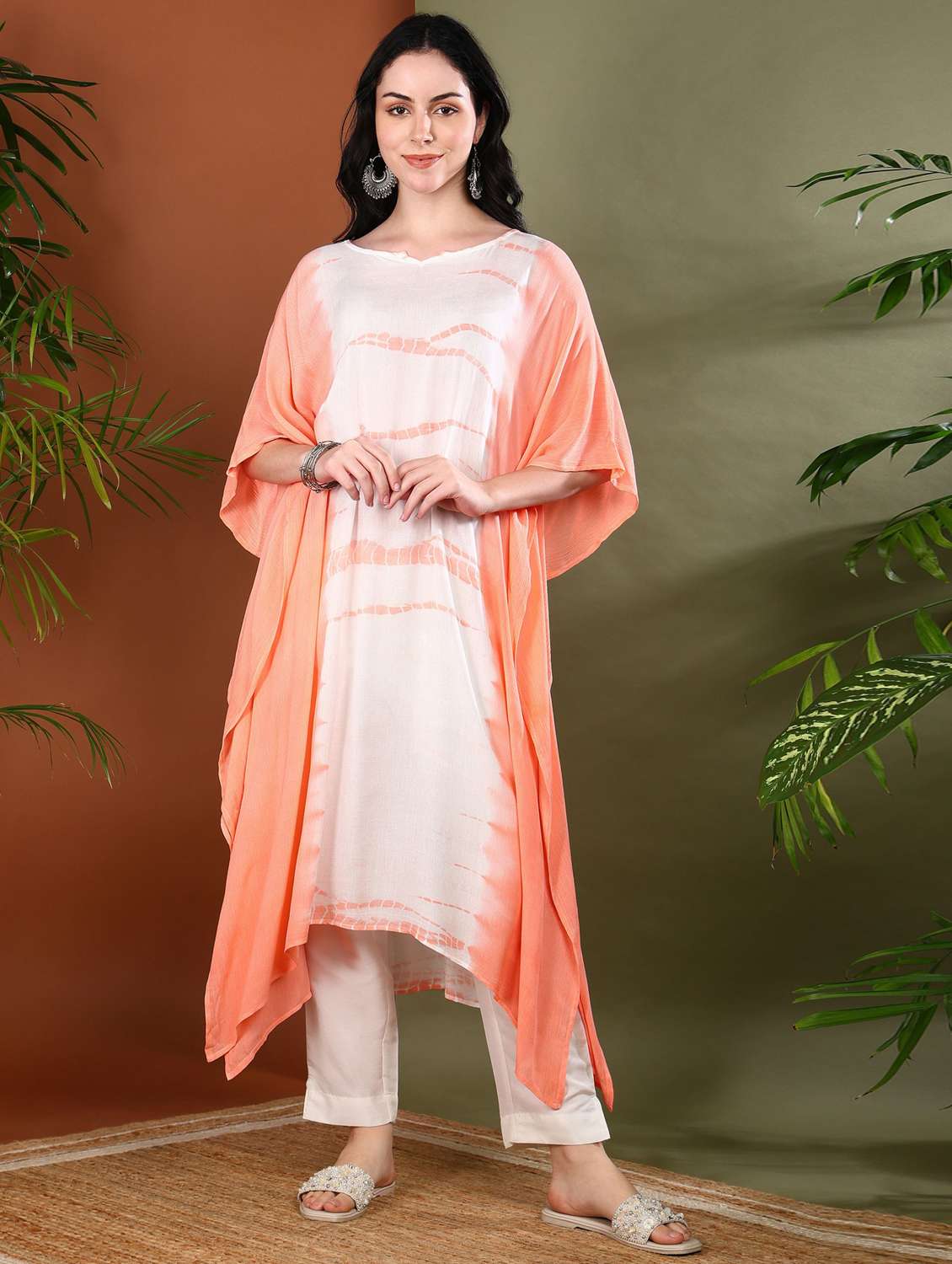 women printed beige rayon null kaftan