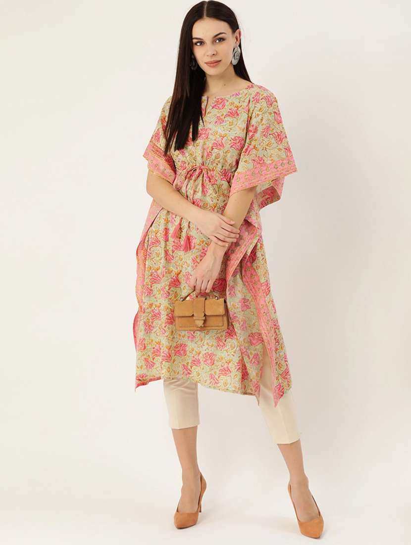 women floral print kimono sleeve kaftan kurta