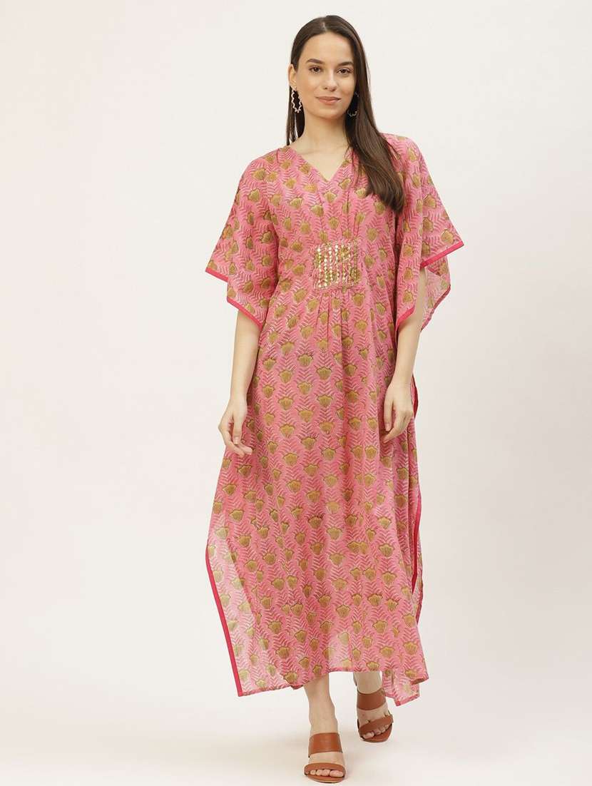 women printed kimono sleeve kaftan dress