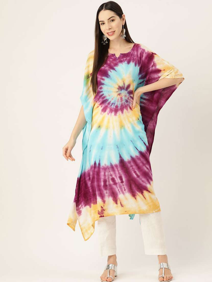 women tie & dyed kimono sleeve kaftan kurta