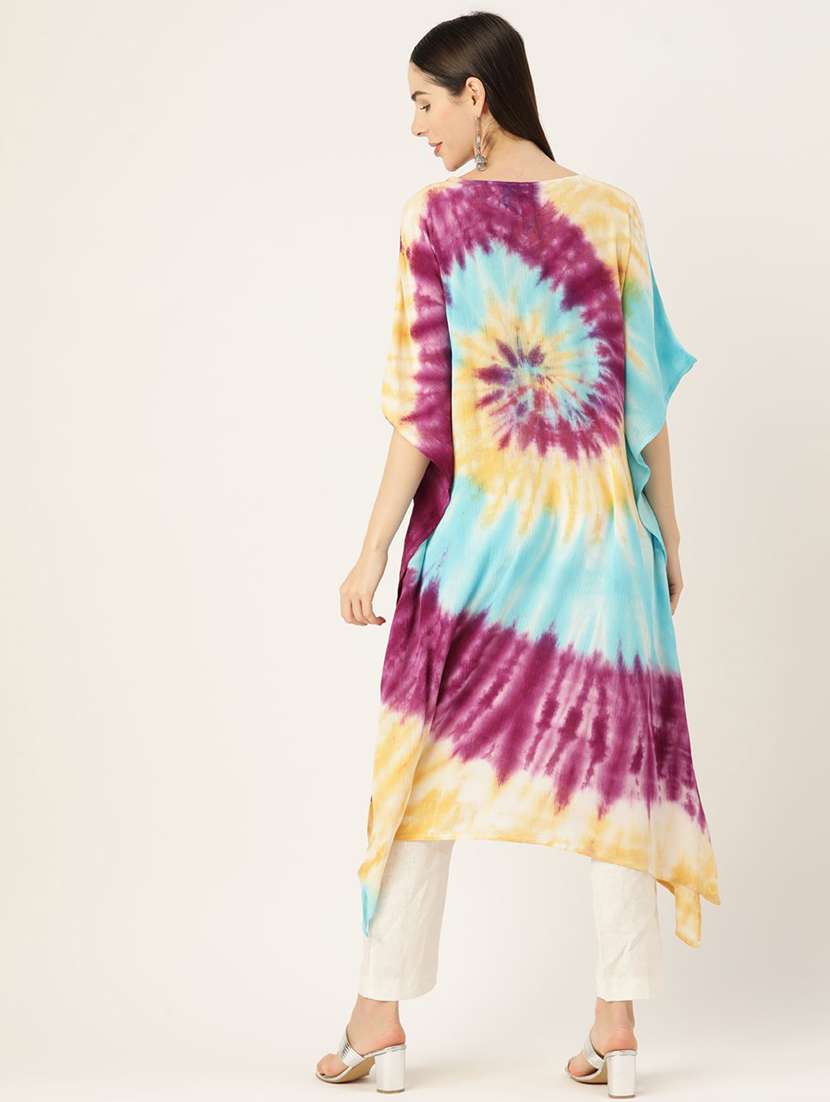 women tie & dyed kimono sleeve kaftan kurta - 22406749 -  Standard Image - 3