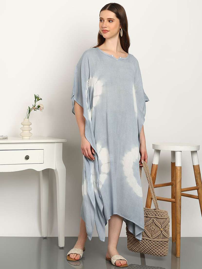 women tie & dyed kimono sleeve kaftan dress