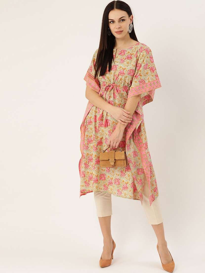 women floral print kimono sleeve kaftan kurta