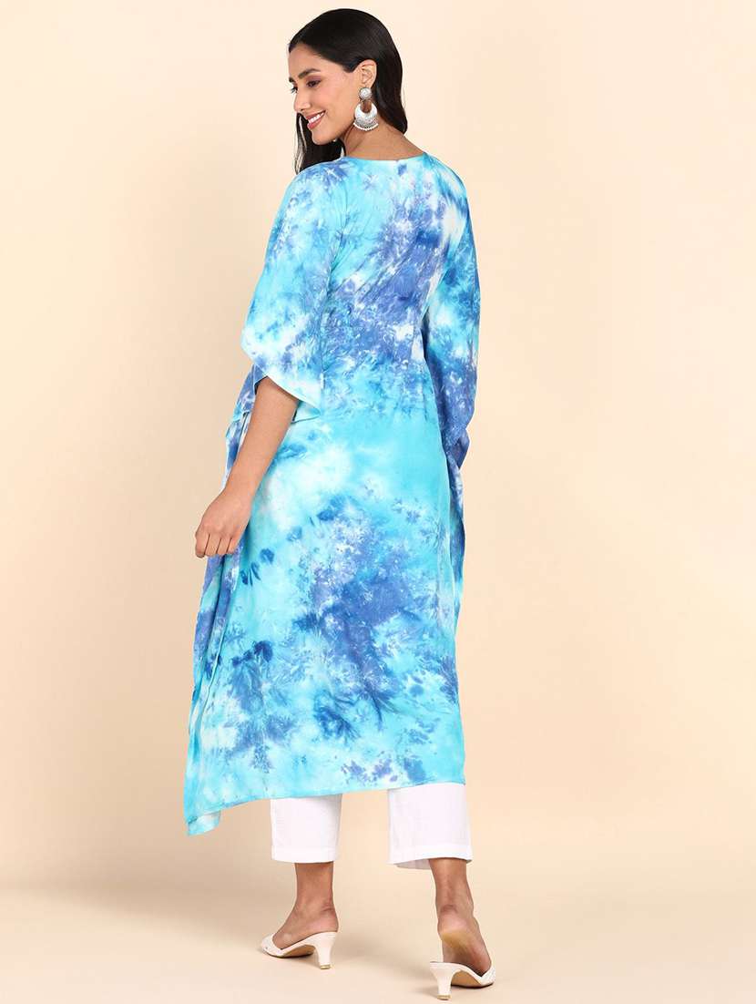 women tie & dyed kimono sleeve kaftan kurta - 22406785 -  Standard Image - 3