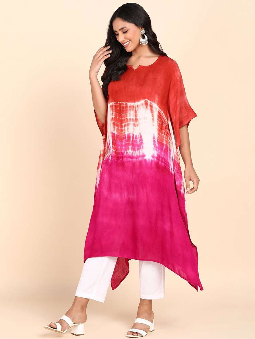 women tie & dyed kimono sleeve kaftan kurta - 22406795 -  Standard Image - 3