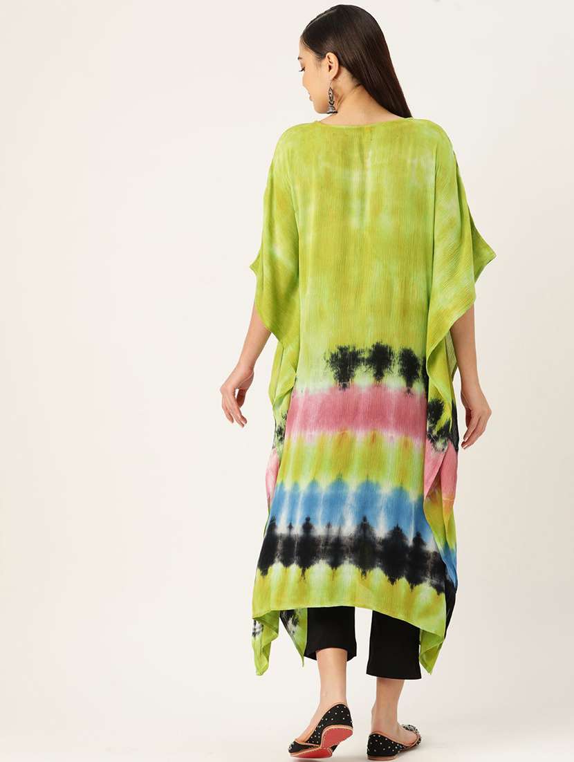 Women Tie & Dye Printed Kimono Sleeve Kaftan Kurta - 22406821 -  Standard Image - 3