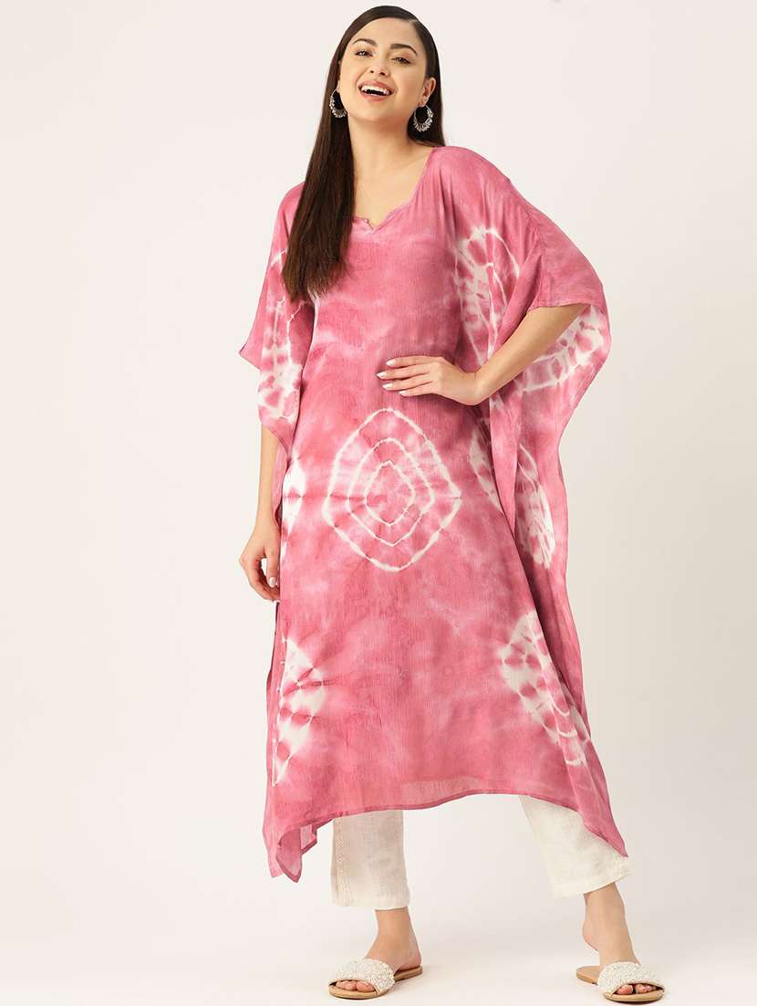 women tie & dye printed kimono sleeve kaftan kurta