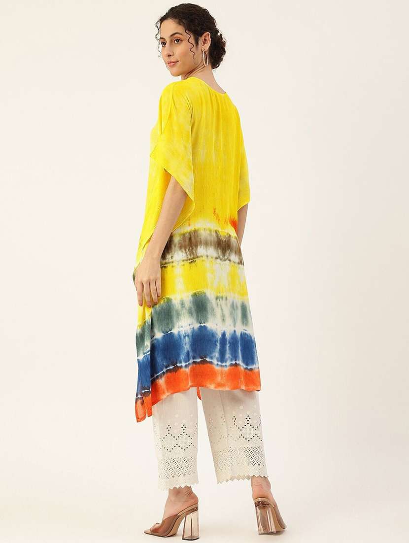 women tie & dye printed kimono sleeve kaftan kurta - 22406824 -  Standard Image - 3