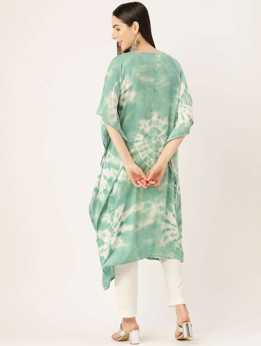 women tie & dye printed kimono sleeve kaftan kurta - 22406826 -  Standard Image - 3