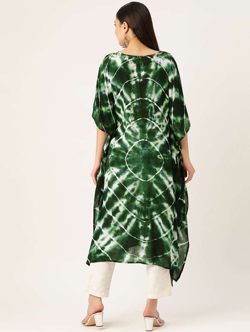 Women Tie & Dye Printed Kimono Sleeve Kaftan Kurta - 22406835 -  Standard Image - 3