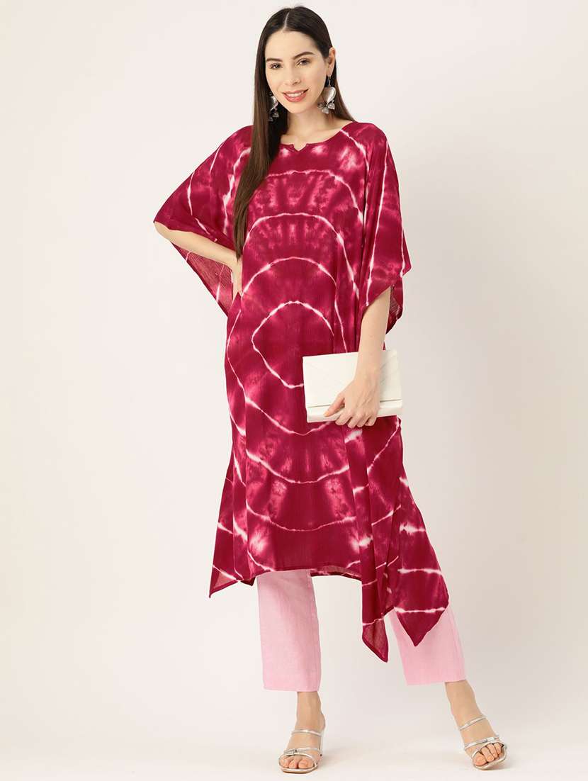 women tie & dye printed kimono sleeve kaftan kurta