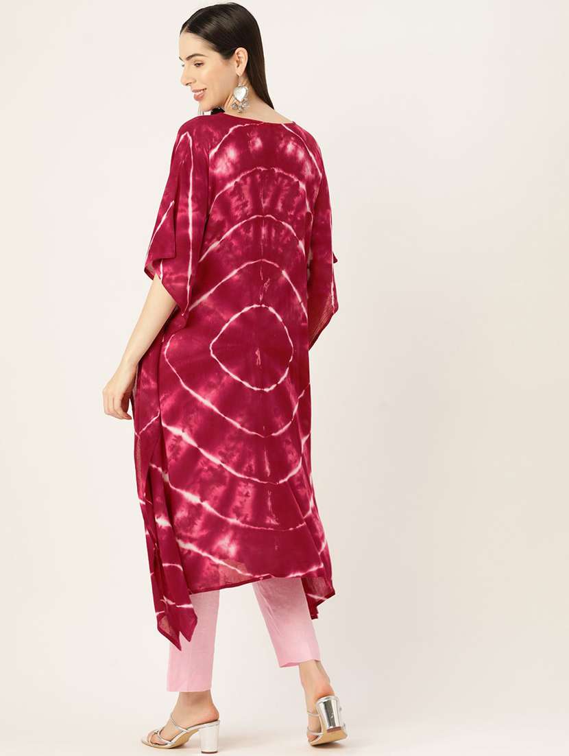 women tie & dye printed kimono sleeve kaftan kurta - 22406848 -  Standard Image - 3