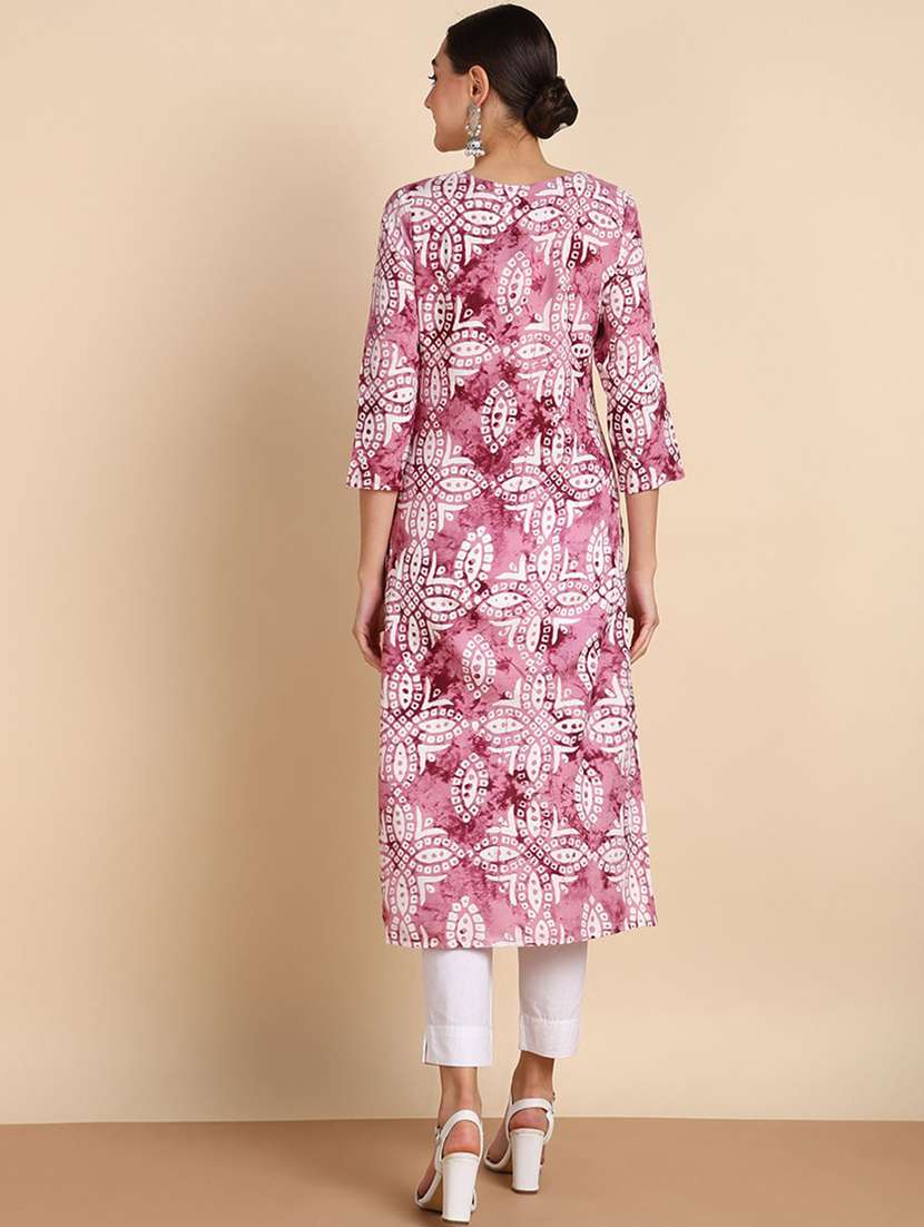 women printed three quarter sleeve straight kurta - 22406849 -  Standard Image - 3