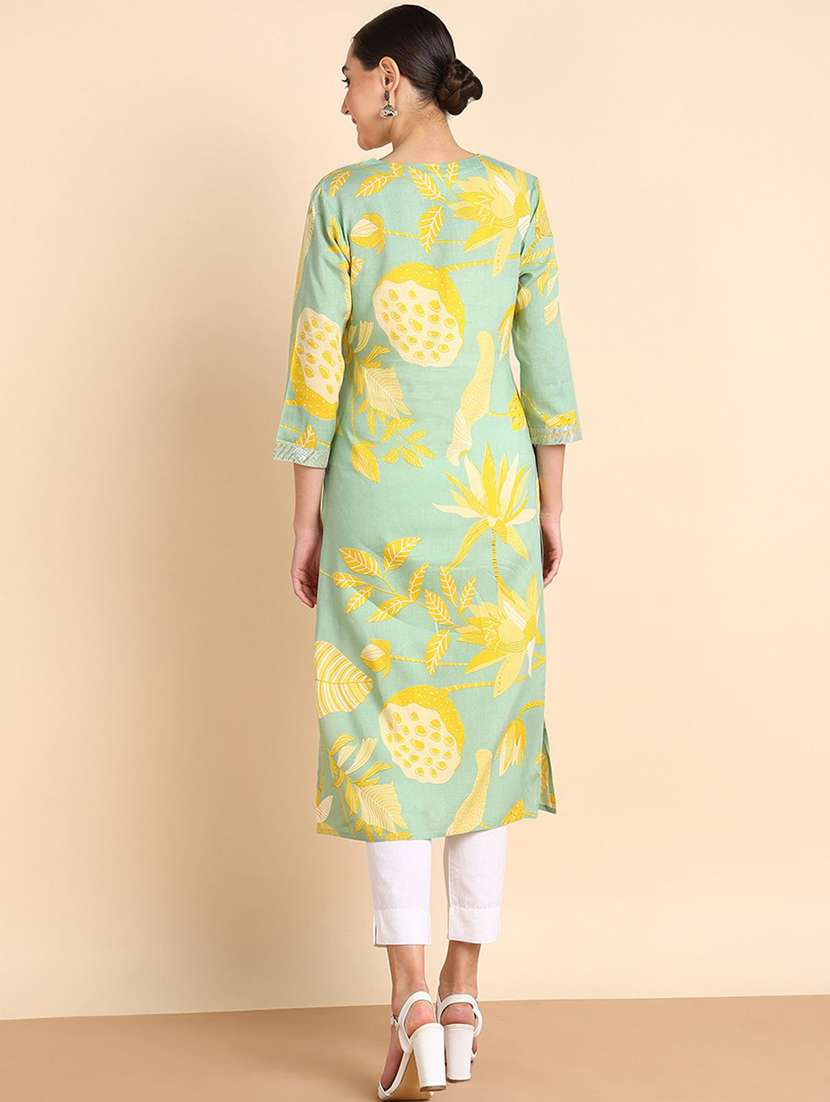 women floral printed three quarter sleeve straight kurta - 22406851 -  Standard Image - 3