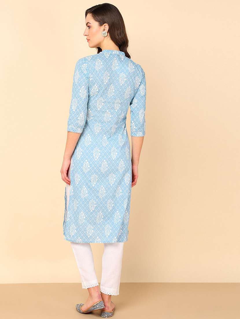women printed three quarter sleeve straight kurta - 22406855 -  Standard Image - 3