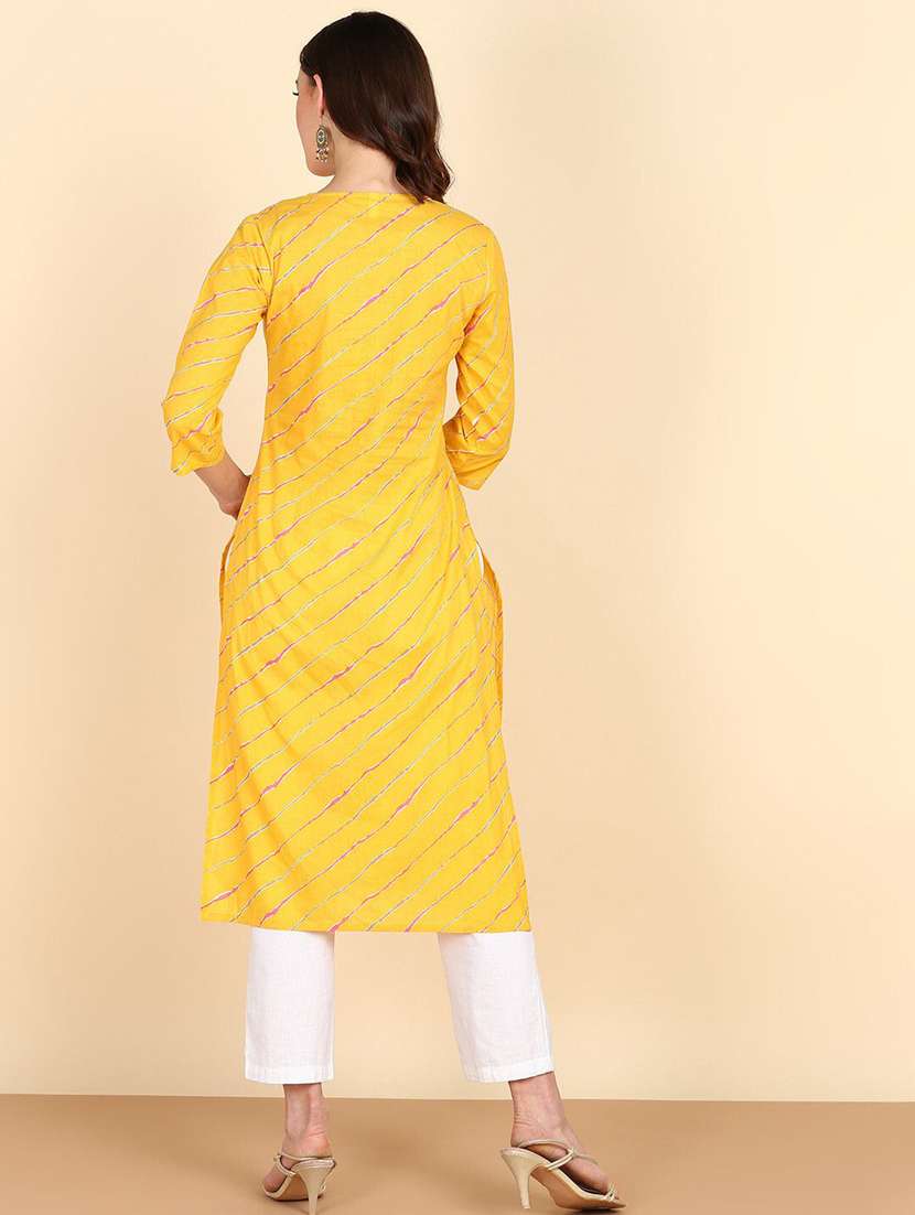 women leheriya printed three quarter sleeve straight kurta - 22406856 -  Standard Image - 3