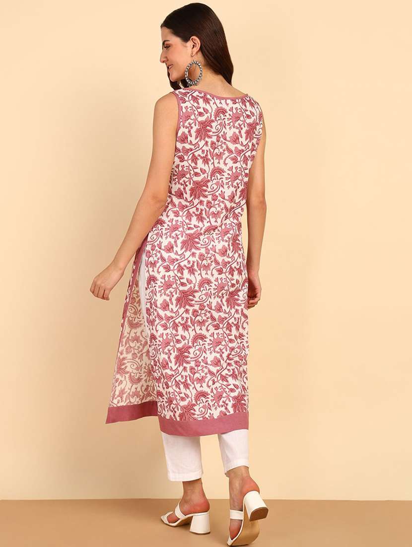 women floral printed sleeveless straight kurta - 22406870 -  Standard Image - 3