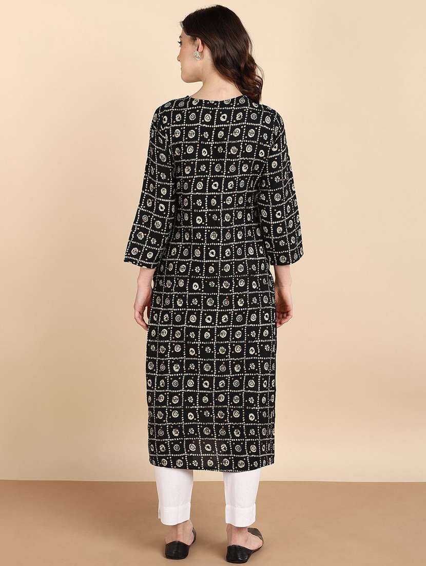 women printed three quarter sleeve straight kurta - 22406874 -  Standard Image - 3