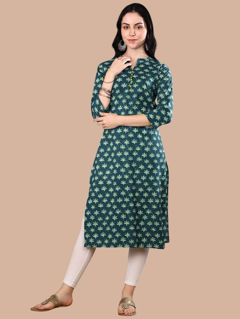 women printed three quarter sleeve straight kurta